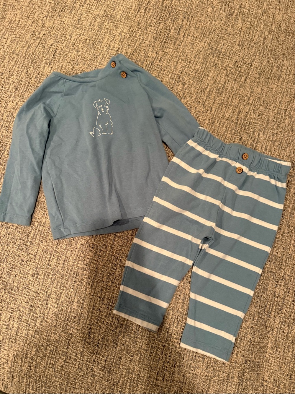 Blue Dog Graphic Raglan Long Sleeve T-Shirt and Striped Pants Set Cloud Island - Picture 3 of 4